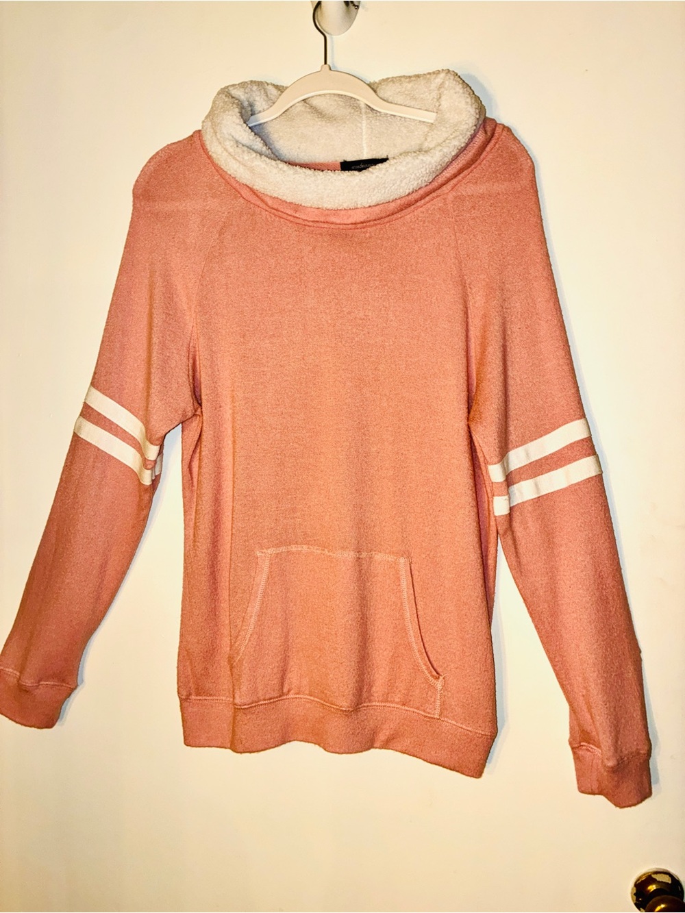 Ambiance Cozy Pink Sherpa-Lined Pullover Hoodie- Large